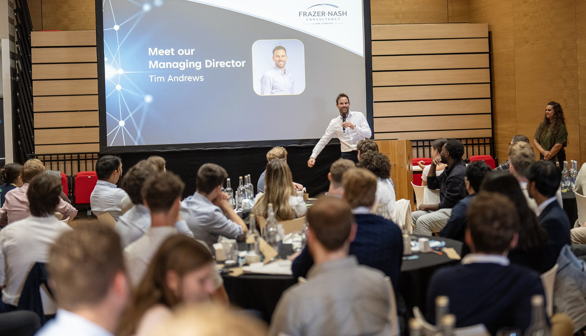 Frazer-Nash's Managing Director addressing colleagues at an early careers event